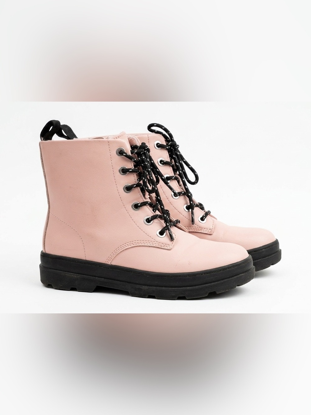 H&M Girls Pink Faux Leather Combat Lace Up Zip Autumn Boots Size 1.5 - Picture 2 of 10